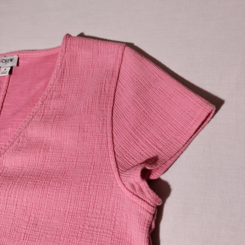 J. Crew Factory Size S Textured Tie Front Button Up Shirt Blouse Stretch Pink - Picture 3 of 16